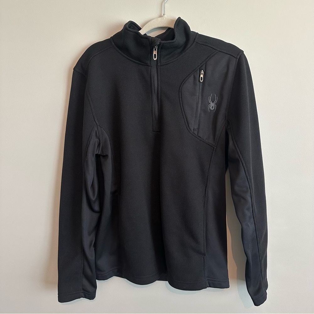 Spyder Men’s M Black Fleece Pullover, Waffle Knit, Quarter Zip, Golf, Ski, Snow
